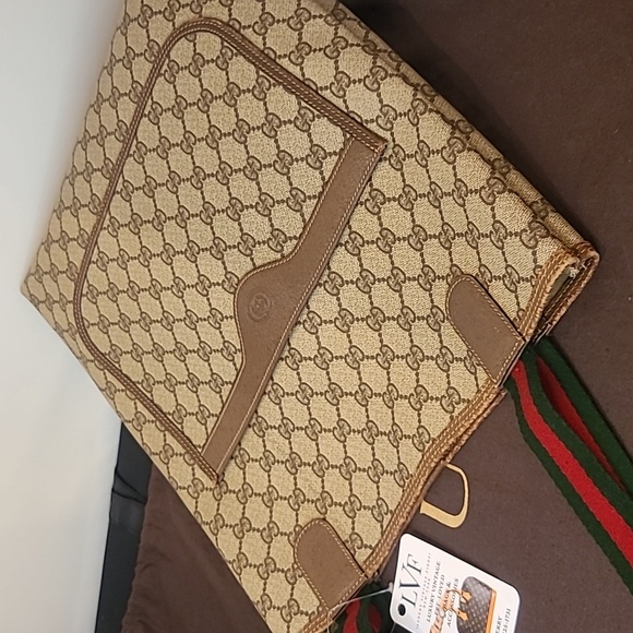 GUCCI VINTAGE RARE 1970’S GG SUPREME COATED CANVAS WEB SHERRY ICONIC TOTE BAG - Picture 12 of 17